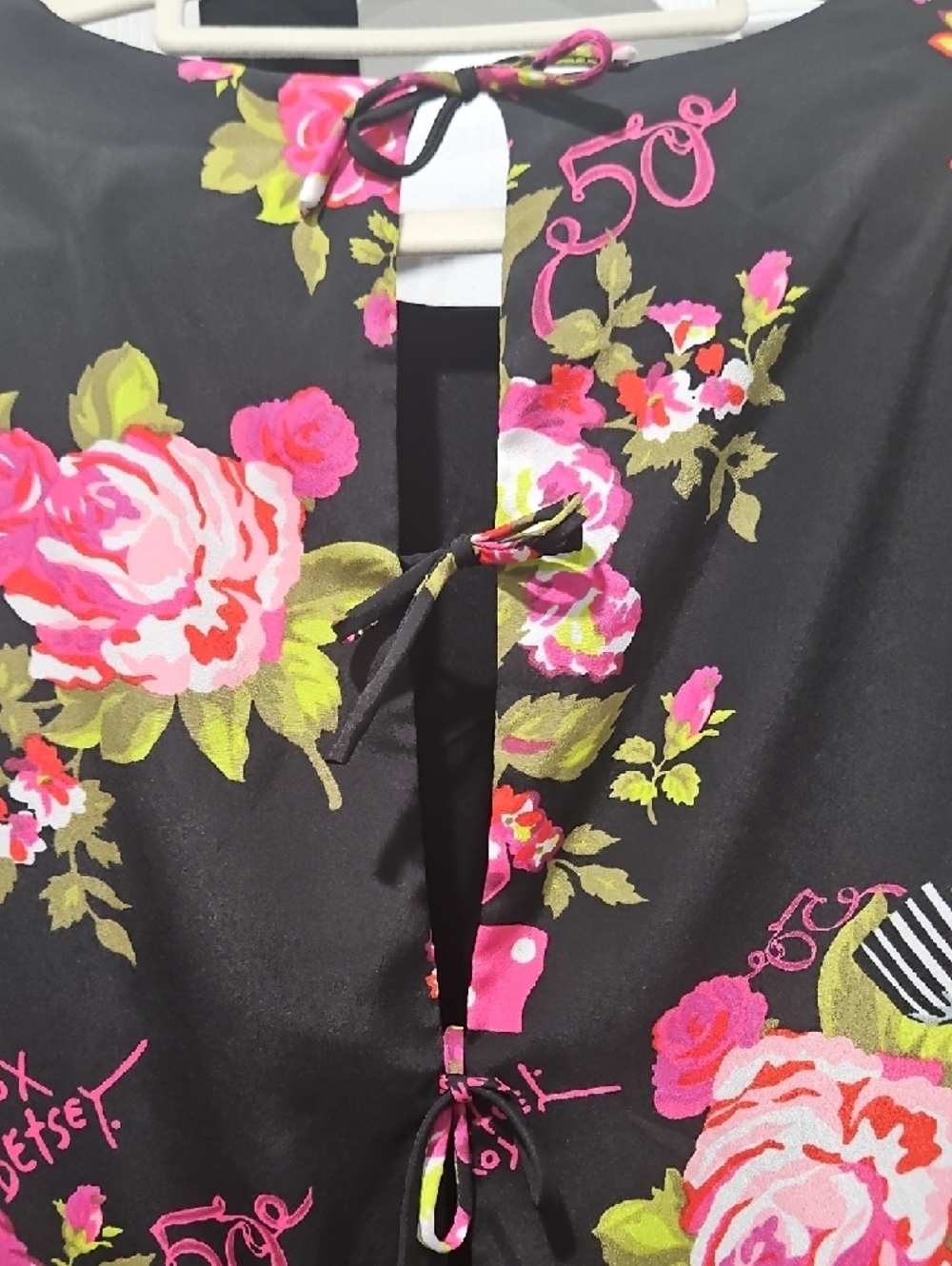 Betsey Johnson 50th Anniversary Black Dress with Pink and Green Floral Print - Picture 7 of 11
